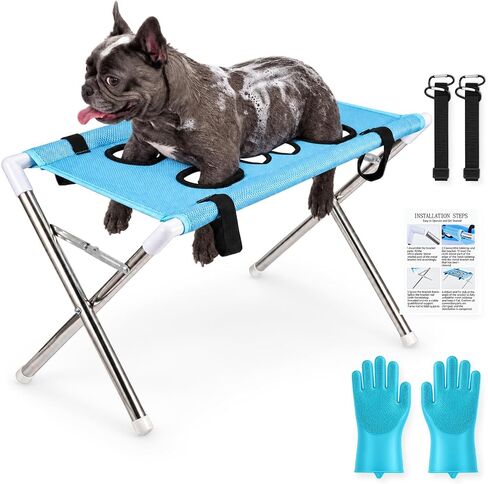 Dog Grooming Hammock Stand, Foldable Pet Bath Hammock with Mesh Sling in Kuwait