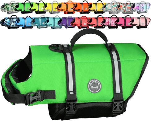 VIVAGLORY Dog Life Vest Rip Stop Dog Swim Vest, M, Bright Green in Saudi Arabia