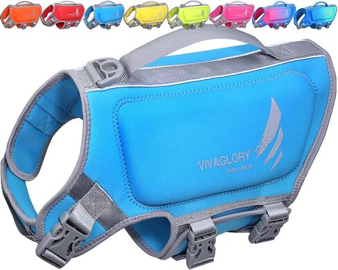 VIVAGLORY Dog Life Vest High Buoyancy Dog Swim Vest, S, Blue in Saudi Arabia
