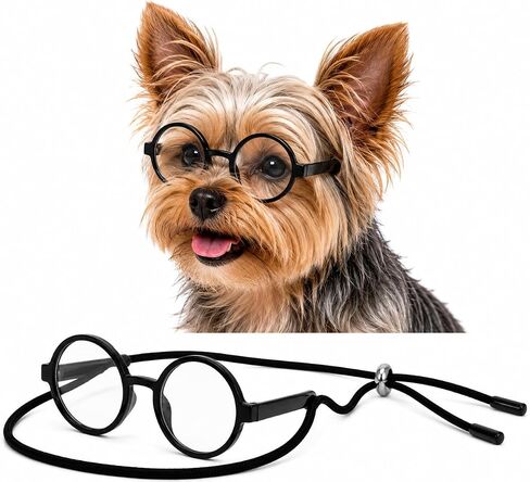 G015 Dog Cat Pet Costume Glasses Goggles for Small Breeds up to 15lbs (Round Black-Clear Lens) in Saudi Arabia