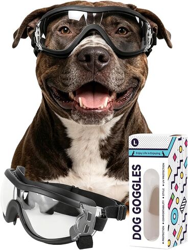 Small Dog Goggles for Small to Medium Breeds, Anti-UV Waterproof Windproof Dog Sunglasses with Adjustable Straps, Anti-Fog Ventilated Stylish Pet Eyewear for Outdoor Adventures, Clear M in Saudi Arabia
