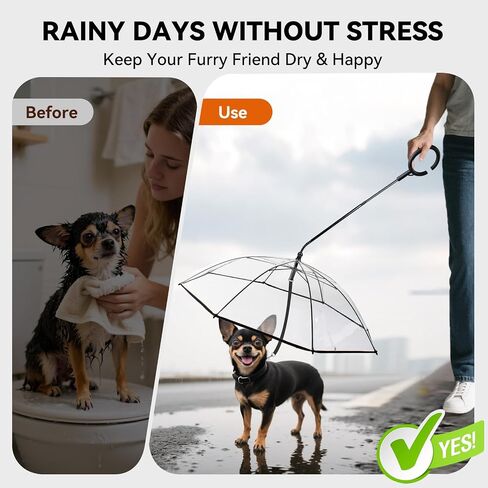 ENJOYING Dog Umbrella for Small Dogs, Clear Dog Umbrella with Adjustable Leash, Waterproof Doggy Rain Umbrella for Walking, Outdoor Pet Rain Gear, Self-Assembly in Kuwait