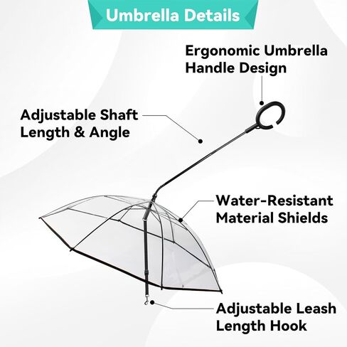 ENJOYING Dog Umbrella for Small Dogs, Clear Dog Umbrella with Adjustable Leash, Waterproof Doggy Rain Umbrella for Walking, Outdoor Pet Rain Gear, Self-Assembly in Kuwait