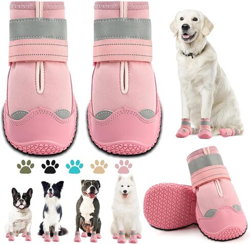 Dog Boots for Large Dogs, Medium Dog Boots & Paw Protectors for Hardwood Floors, Outdoor Dog Booties for Hot Pavement Winter Snow Hiking, Dog Shoes with Reflective Strips in Kuwait