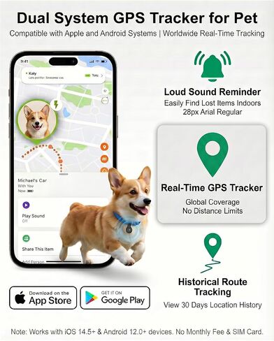 GPS Tracker for Dogs, Smart Dog Tracker with Real-Time Location, for Android and iPhone No Monthly Fee & No SIM Card- Pet Location Tracker with Holder, IP68 Waterproof, Indoor &… in Kuwait