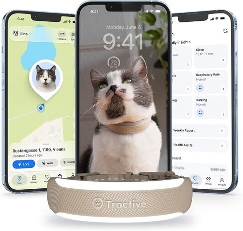 Tractive Smart Cat GPS Tracker Collar | Real-Time Location & Wellness Monitoring for Cats | Territory & Location History | Health Alerts & Vitals Monitoring | Breakaway Collar (Brown) (Black) in Kuwait