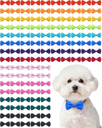 120 Pcs Solid Color Dog Bow Ties with Adjustable Collar in Kuwait