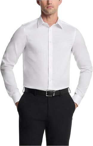 Calvin Klein Men's Non Iron Slim Fit Solid Point Collar Dress Shirt, White, 17" Neck 34"-35" Sleeve in Kuwait