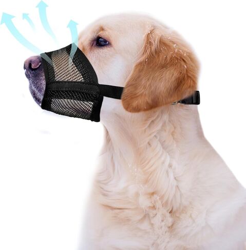 Evollax Dog Muzzle for Large Dogs - Air Mesh Muzzle for Large Sized Dog | Adjustable No Bark Dogs Muzzles for Scavenging Licking & Chewing | Prevent Biting | L 7.9'' - 9.4'' in Kuwait