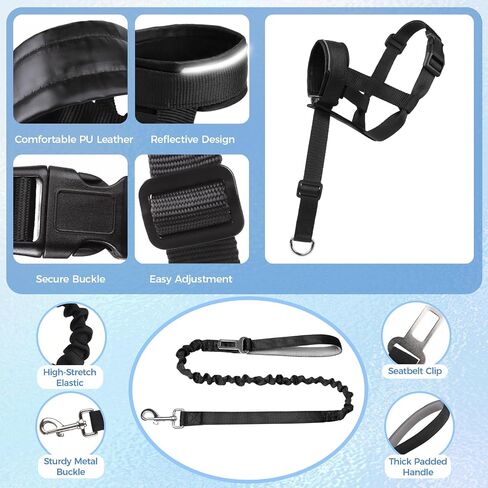 Adjustable Soft Leather Dog Head Collar with Dog Leash, S in Saudi Arabia