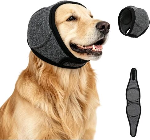 Dog Head Wrap，Quiet Ears for Dog Anxiety, Waterproof Calming Hood No Shake Ear Snood, Noise Protection Ear Muffs for Thunder Fireworks（Grey, Large） in Kuwait