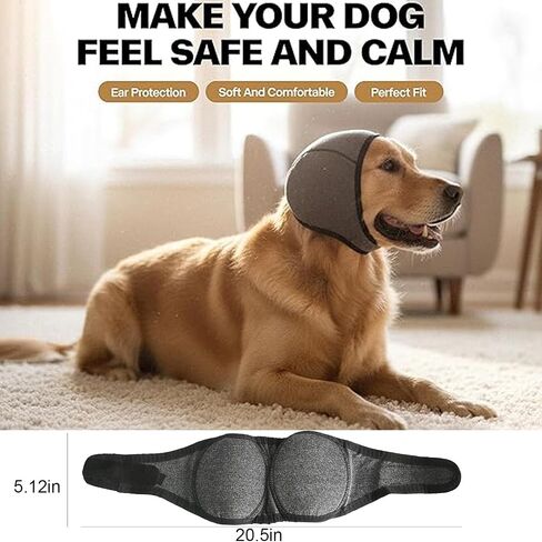 Dog Head Wrap，Quiet Ears for Dog Anxiety, Waterproof Calming Hood No Shake Ear Snood, Noise Protection Ear Muffs for Thunder Fireworks（Grey, Large） in Kuwait