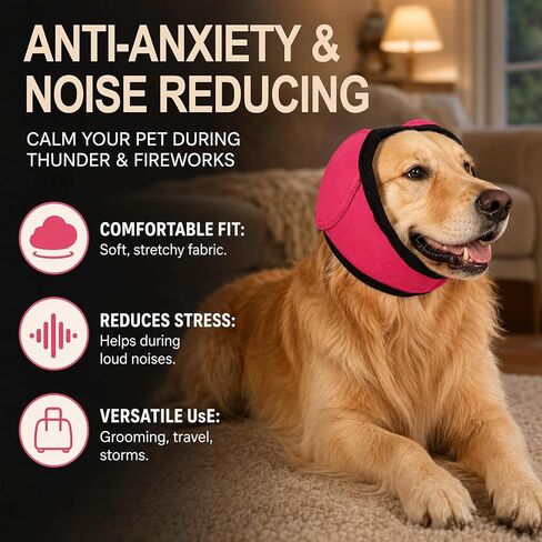 Dog Head Wrap，Quiet Ears for Dog Anxiety, Waterproof Calming Hood No Shake Ear Snood, Noise Protection Ear Muffs for Thunder Fireworks（Grey, Large） in Kuwait