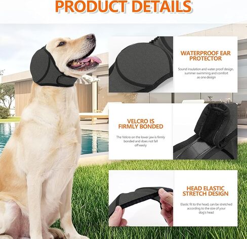 Dog Head Wrap，Quiet Ears for Dog Anxiety, Waterproof Calming Hood No Shake Ear Snood, Noise Protection Ear Muffs for Thunder Fireworks（Grey, Large） in Kuwait
