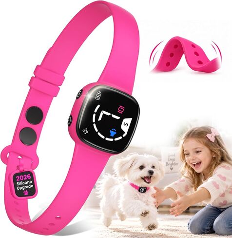 No Bark Collar with Silicone Strap, No-harm Dog Bark Collar, Bark Collar for Small Medium Large Dogs, Fashionable and Light-Weight Bark Collar with Beep&Vibration Modes, 8 Sensitivity, Pink in Kuwait