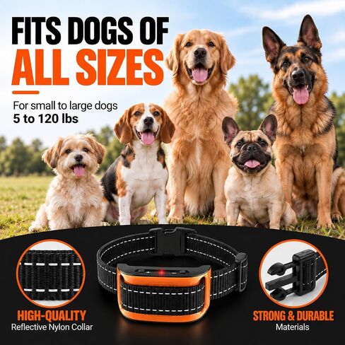 No Shock Dog Bark Collar – Bark Collar for Large Medium & Small Dogs 5-120 LBS – Smart Automatic Bark Detection – Humane Anti Bark Collar with Sound & Vibration Training Modes – IP67 Waterproof in Kuwait