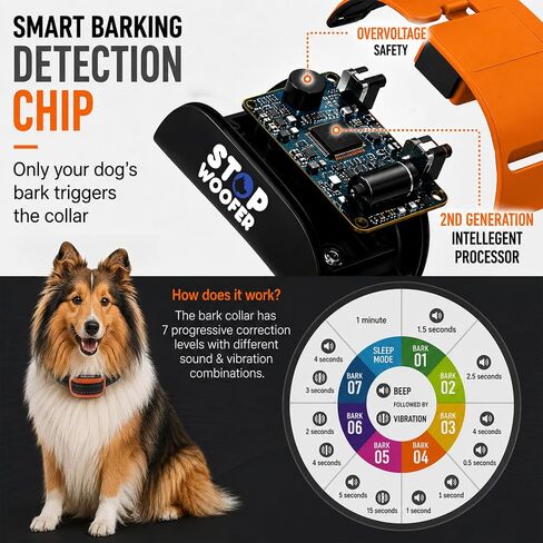 No Shock Dog Bark Collar – Bark Collar for Large Medium & Small Dogs 5-120 LBS – Smart Automatic Bark Detection – Humane Anti Bark Collar with Sound & Vibration Training Modes – IP67 Waterproof in Kuwait