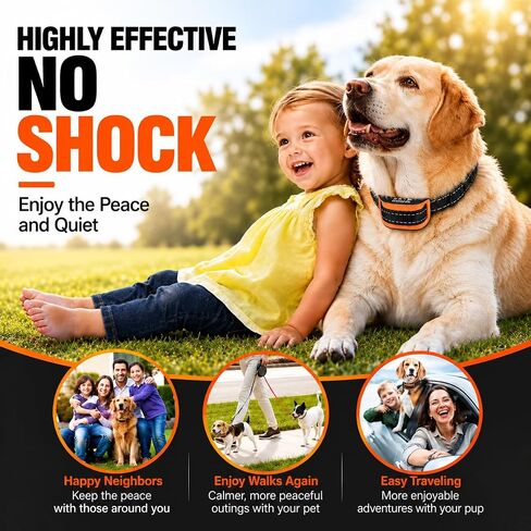 No Shock Dog Bark Collar – Bark Collar for Large Medium & Small Dogs 5-120 LBS – Smart Automatic Bark Detection – Humane Anti Bark Collar with Sound & Vibration Training Modes – IP67 Waterproof in Kuwait