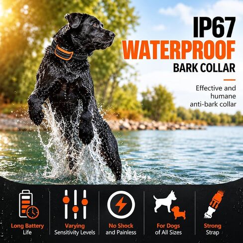 No Shock Dog Bark Collar – Bark Collar for Large Medium & Small Dogs 5-120 LBS – Smart Automatic Bark Detection – Humane Anti Bark Collar with Sound & Vibration Training Modes – IP67 Waterproof in Kuwait