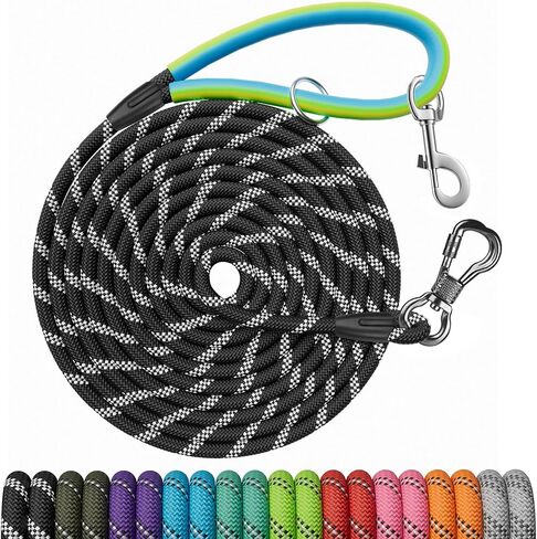 NTR 30 FT Dog Leash, Obedience Recall Training Agility Lead, with 2 Swivel Hooks, Reflective Threads and Soft Handle, Puppy Leash for Walking, Hunting, Camping for Small Medium and Large Dogs-Black in Saudi Arabia