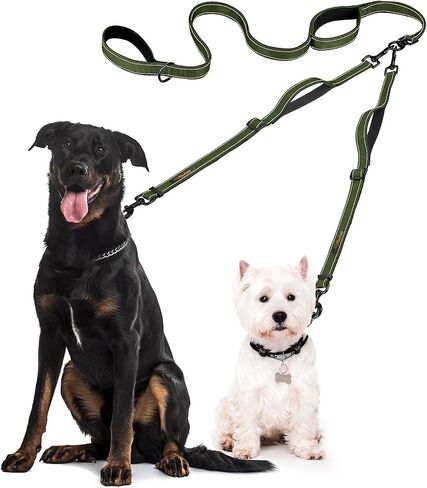 Double Dog Leash – Adjustable Length Long Leash for Dog Training – Dual Reflective Dog Leash with Non-Tangle Design – Heavy Duty Nylon and Metal Buckles – Ideal in Kuwait