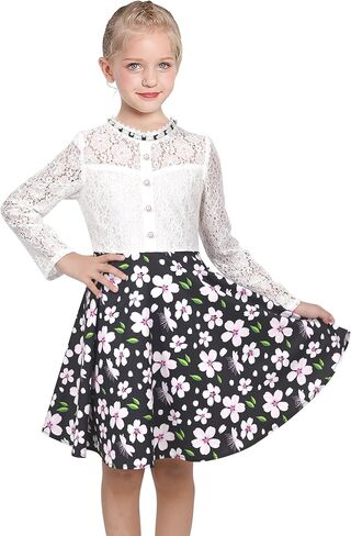 Sunny Fashion Girls Dress Lace Pearl Plum Blossom Elegant Princess Dress in Kuwait