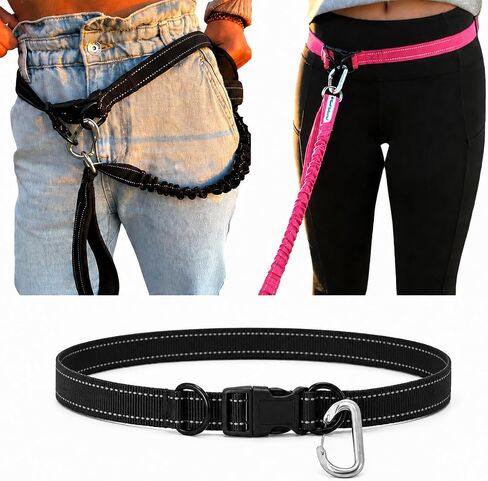 Shed Defender Hands Free Dog Leash Belt - Seen on Shark Tank - Attaches to All Leashes, Hands-Free Waist Leash for Walking, Running, Hiking, Adjustable one Size fits All, Designed in USA (Black) in Kuwait