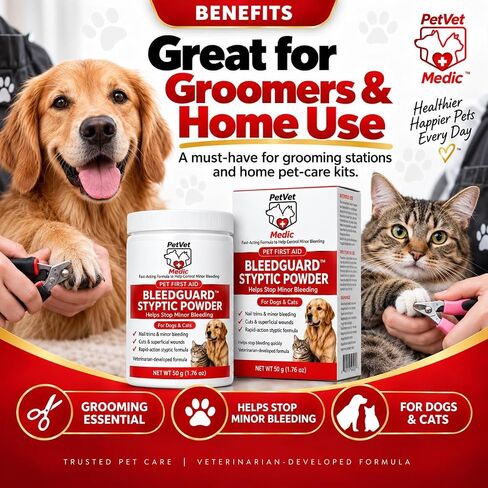 BleedGuard Styptic Powder for Dogs & Cats, 1.76oz Large Size – Fast-Acting Blood Stop Powder for Nail Trimming, Grooming, Minor Cuts & Wing Clipping, Vet-Trusted Pet Wound Care Essentials in Kuwait