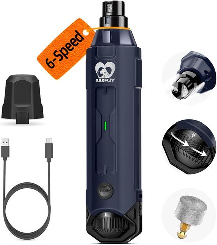 Casfuy 6-Speed Dog Nail Grinder - Newest Enhanced Pet Nail Grinder Super Quiet Rechargeable Electric Dog Nail Trimmer Painless Paws Grooming & Smoothing Tool for Large Medium Small Dogs (Blue) in Kuwait