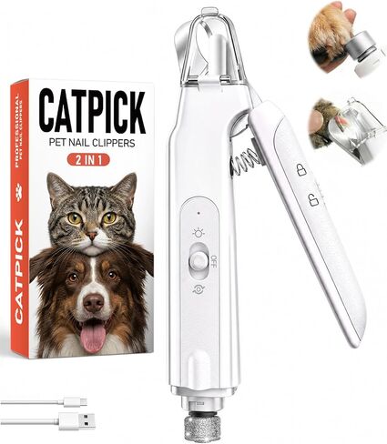 2-in-1 Dog Nail Clippers ＆ Grinder: Rechargeable Pet Trimmer with LED Light in Kuwait