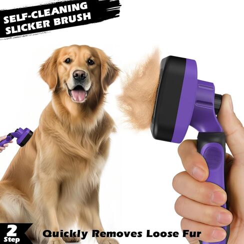 Professional 3PCS Self Cleaning Slicker Brush & Pet Grooming Rake & Flea Comb for Dogs,Cats and Horses | Double-Sided Dematting Comb & Skin Friendly Deshedding Grooming Tool | Pet Supplies (Purple) in Kuwait