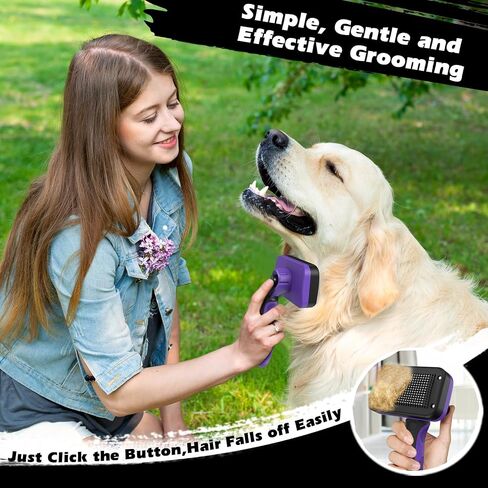 Professional 3PCS Self Cleaning Slicker Brush & Pet Grooming Rake & Flea Comb for Dogs,Cats and Horses | Double-Sided Dematting Comb & Skin Friendly Deshedding Grooming Tool | Pet Supplies (Purple) in Kuwait