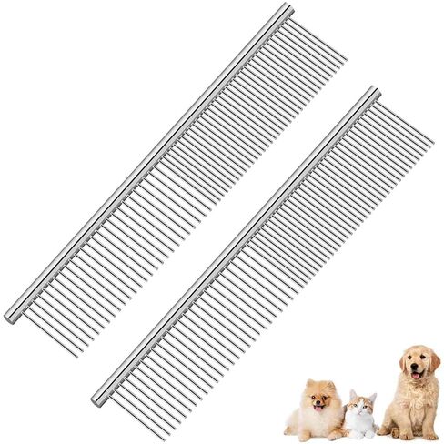 Dog Grooming Comb Pet, Stainless Steel Cat Combs with Rounded Teeth, Professional Metal Tear Stain Remover, Dematting Tool for Small, Medium & Large Pets-7.5in in Saudi Arabia