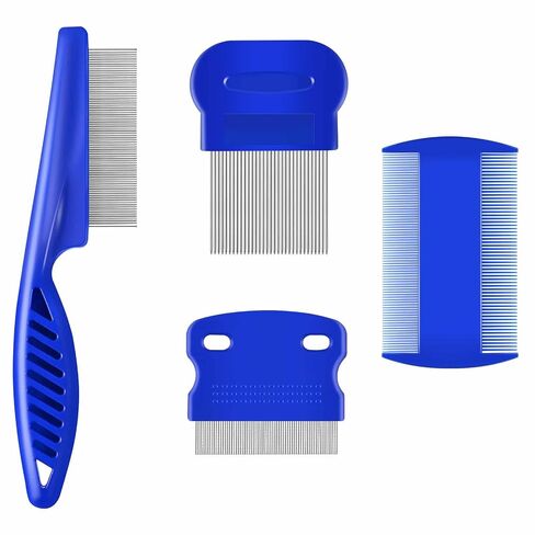 4 Pack Flea Lice Comb, Stainless Steel Dog Cat Grooming Combs with Rounded Teeth, Double Sided Professional Pet Tear Stain Remover, Dematting Tool for Small, Medium & Large Pets in Saudi Arabia