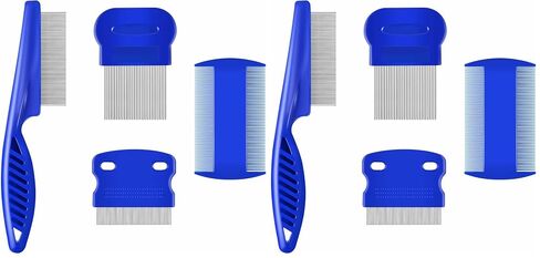 4 Pack Flea Lice Comb, Stainless Steel Dog Cat Grooming Combs with Rounded Teeth, Double Sided Professional Pet Tear Stain Remover, Dematting Tool for Small, Medium & Large Pets in Kuwait