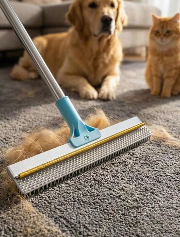 DELOMO Carpet Rake for Pet Hair Removal, Dual-Sided Rug Rake Scraper Broom in Saudi Arabia