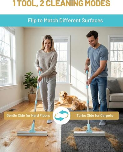 DELOMO Carpet Rake for Pet Hair Removal, Dual-Sided Rug Rake Scraper Broom in Saudi Arabia