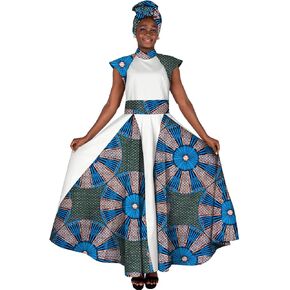 African Dresses for Women Party Dress Sleeveless Maxi Dress Plus Size with Head Scarf in Kuwait
