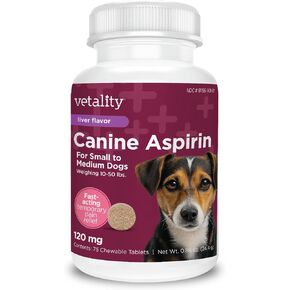 Vetality Canine Aspirin, Fast Pain Relief for Small to Medium Dogs, 75 ct in Kuwait