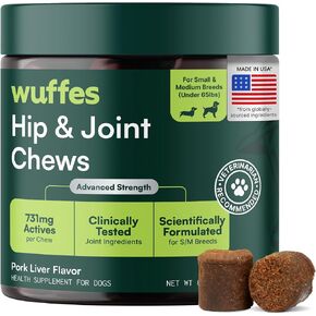 Wuffes Advanced Hip & Joint Chews for Small & Medium Breed Dogs, Vet Recommended, Glucosamine, Chondroitin, MSM, Green-Lipped Mussel & Hyaluronic Acid Supplement, Supports Mobility, 60 Pork Chews in Kuwait