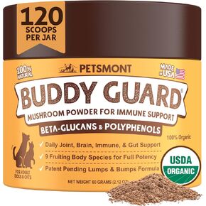 Petsmont Buddy Guard for Lumps and Bumps, Lipoma for Dogs & Cats, Patent Pending Organic 9 Mushroom Powder Blend Natural Dog Probiotic & Immune Support Chaga, Reishi, Lion's Mane, Turkey Tail Mushroom in Saudi Arabia