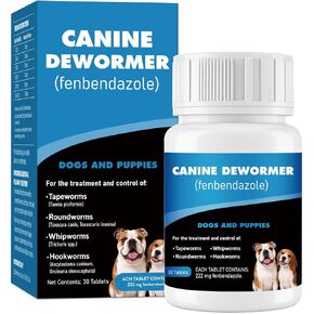 Dewormer for Dogs（Fenbendazole 222mg），Treatment and Control of Tapeworm，Roundworm，Hookworm，Whipworms，Lungworm & Giardia for Small，Medium & Large Dogs, Palatable Beef Flavor，Easy Dosing，30 Tablets in Kuwait