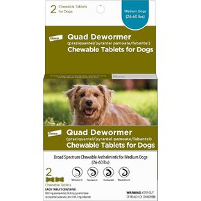 Elanco Chewable Quad Dewormer for Small Dogs, 2-25 lbs, 4 Chewable Tablets, White in Kuwait