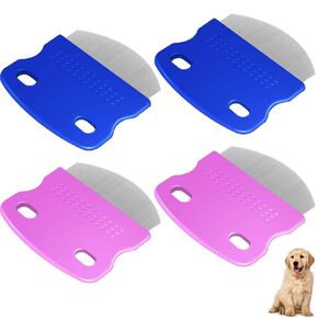 4 Pack Eye Comb, Stainless Steel Pet Tear Stain Professional Remover, Dog Cat Flea Lice Grooming Combs with Gentle Rounded Teeth, Eye Gunk Removal, Dematting Tool for Small, Medium & Large Pets in Saudi Arabia