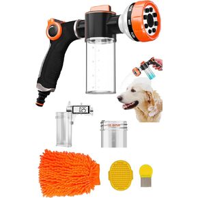 Premium Dog Washing Hose Attachment, 8-Pattern Dog Bath Sprayer, Easy-Control Hose Nozzle with Soap Dispenser for Garden, Pet Shower and Car Wash in Kuwait