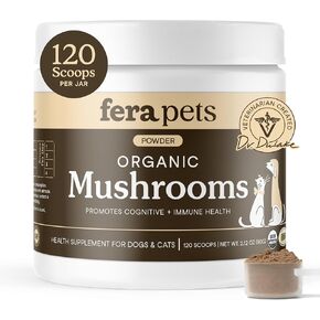 Fera Pets Mushroom Supplement for Dogs & Cats with Turkey Tail, 120 Scoops | Vet Formulated USDA Organic Powder for Cognitive and Immune Support, Enhanced Liver Function and a Healthy Gut in Saudi Arabia