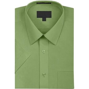 Men's Solid Color Regular Fit Button Up Premium Short Sleeve Dress Shirt in Saudi Arabia