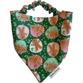 Gingerbread Christmas Scrunchie Dog Bandana Elastic Slip-On, No Tying (L) in Saudi Arabia