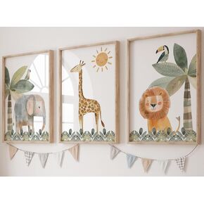 Baby Safari Animals for Girl or Boy Nursery Bedroom, Set of 3 Unframed Wall Art Prints, Jungle Leaves Quote Posters, Nursery Decor Gift, Giraffe Elephant Lion, Stand Tall Dream Big Be Brave (8x10) in Saudi Arabia