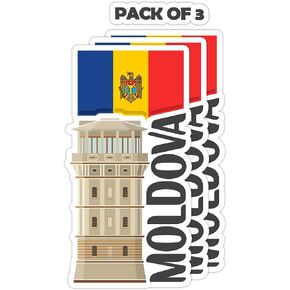 Moldova Souvenir Stickers 3-Pack - Handmade Travel Collectible Decals - Flag & Landmark Design (3" Wide (Medium)) in Saudi Arabia